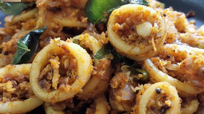 Preparation of Kerala Squid Coconut Stir Fry