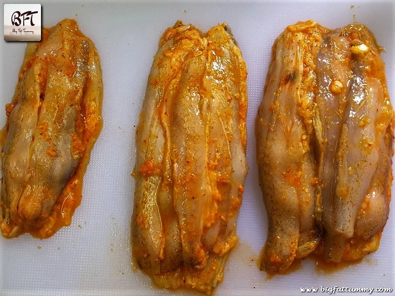 Making of Bombay Duck stuffed with Goan Prawn Recheio