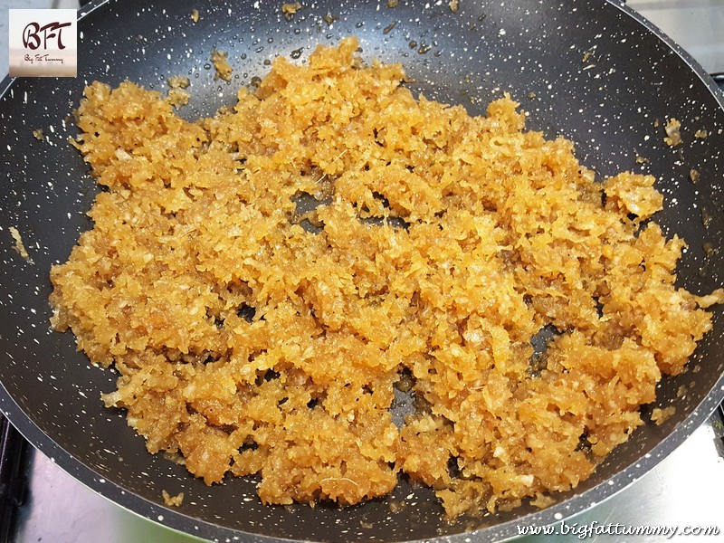Making of Coconut Sugarcane Jaggery Filling for pancakes