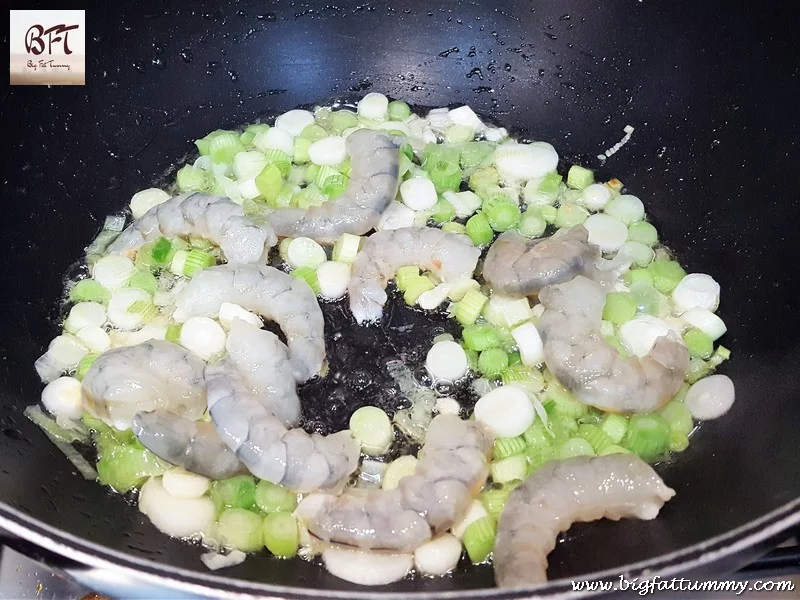 Making of Spring Onion Bhaji with Prawns