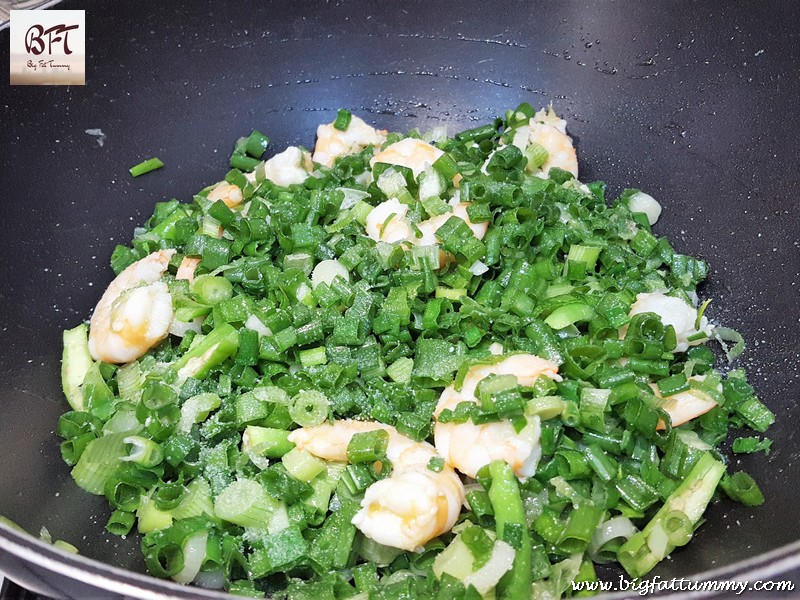 Making of Spring Onion Bhaji with Prawns